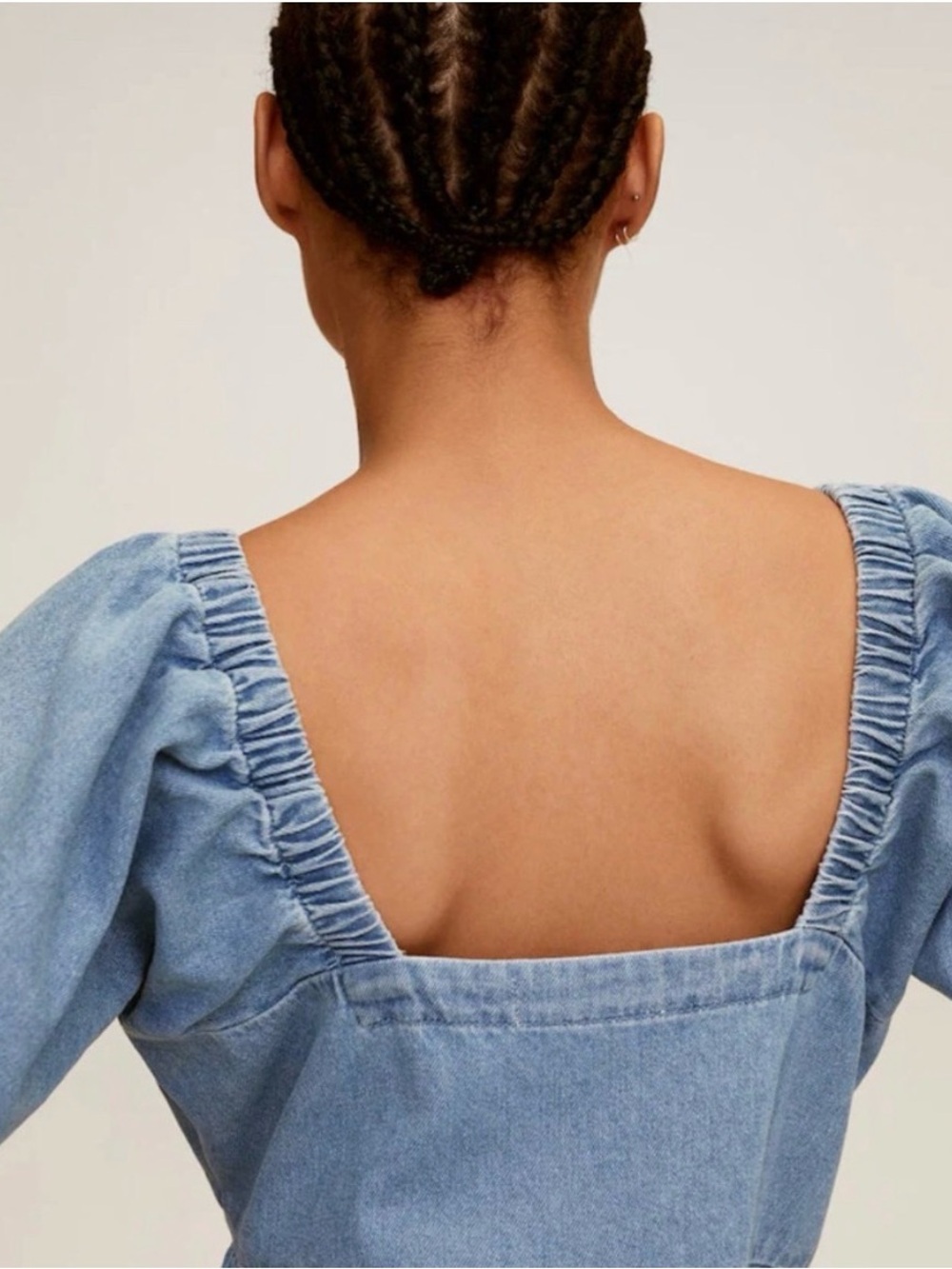 Mango Light Blue Denim Puff Sleeve Midi Dress - Picture 2 of 4